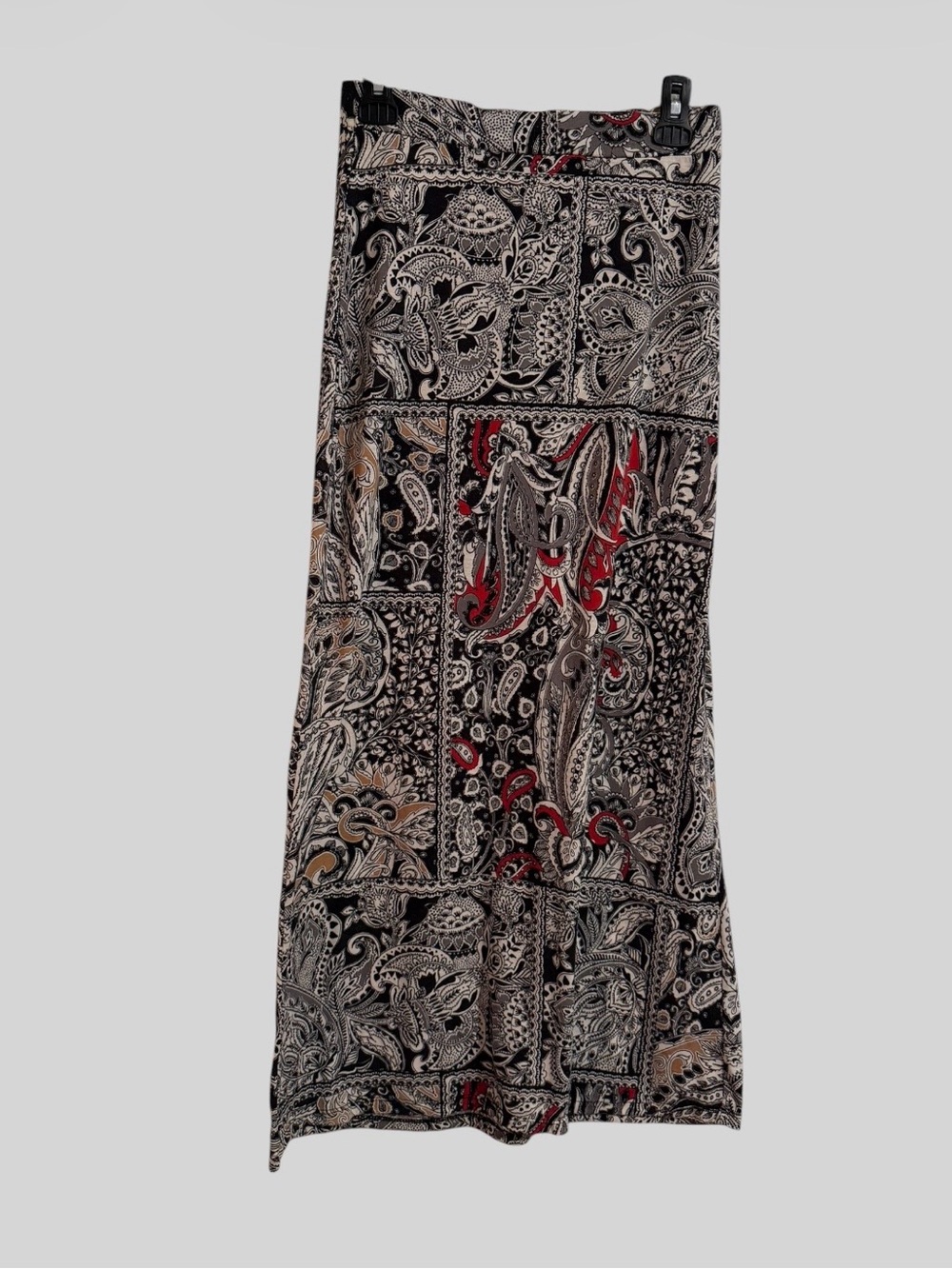 Ambiance Paisley Patchwork Maxi Skirt - Black, Cream & Red Accents